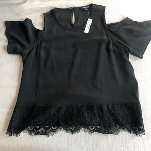 Black silk Madewell “cold shoulder” blouse